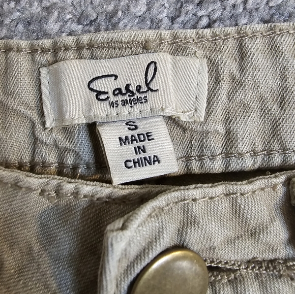 Easel Khaki Wideleg Paisley Cuff Denim 4 Pocket Boho Countryside Chic Coastal - Picture 7 of 10